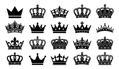 Obraz premium Royal Crown Silhouette Collection Vector Illustration Design Set