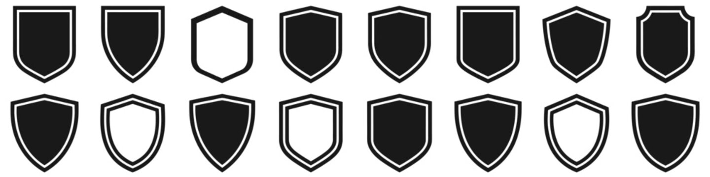 Basic football crest shapes. Vector shield silhouette set. Team soccer, security patches isolated on transparent background. Illustration shield shape protection, black security football badge.