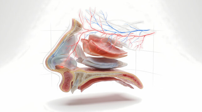 Anatomical Illustration of the Human Nasal Cavity and Sinuses
