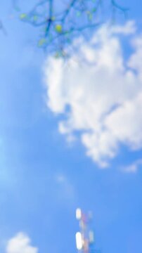 Take Hand Off the Lens, Blur and Focus, See the World, Rooftop Telecommunication Tower on Sky with Leaves on Branches and Small Airplane Flying at Bangkok, Thailand. 05 JAN 2026, A.M./ Slow Down Video