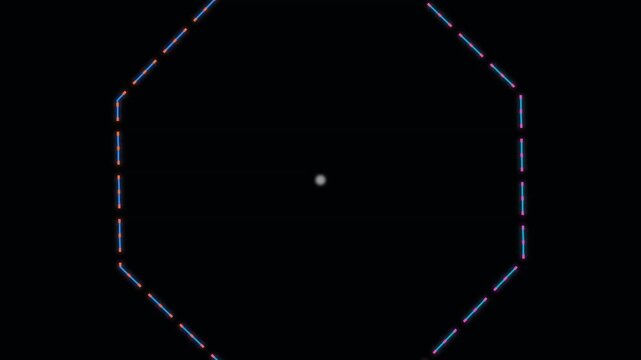 Minimalist digital octagon shape with a center dot on a dark black background