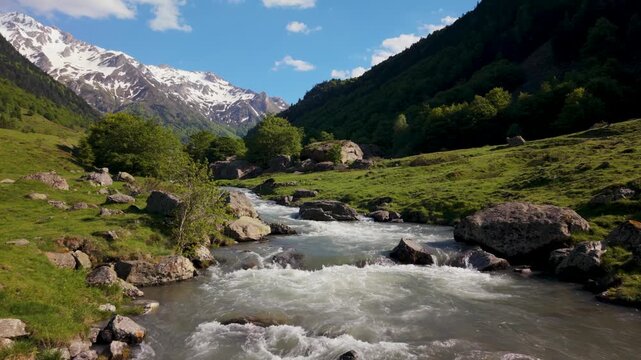 Enjoy the view of the river in the Pyr&eacute;n&eacute;es flowing through Col de Pourtalet in slow motion. Nature is present in every frame