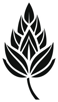 Black and white stylized hop flower illustration, botanical element