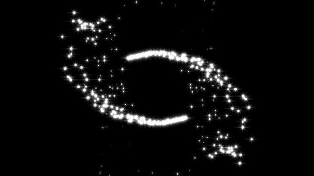 shiny glowing stars transition on black screen loop animation glitter sparkles star trail, dust, pixie dust path, 2D twinkle magic dust animation, 4k video