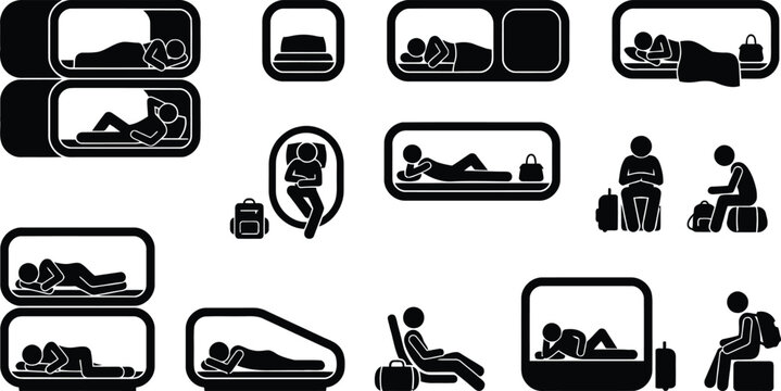 Travel accommodation and activity icons set