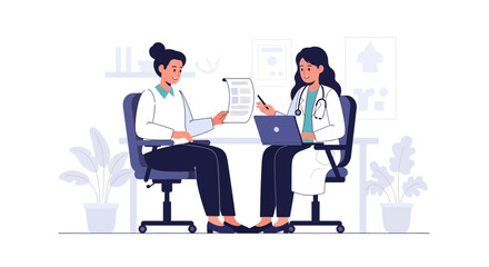 Fototapeta premium Doctor consulting patient in medical office, sharing health information, discussing diagnosis