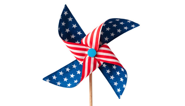 Patriotic pinwheel toy with american flag pattern isolated on white background