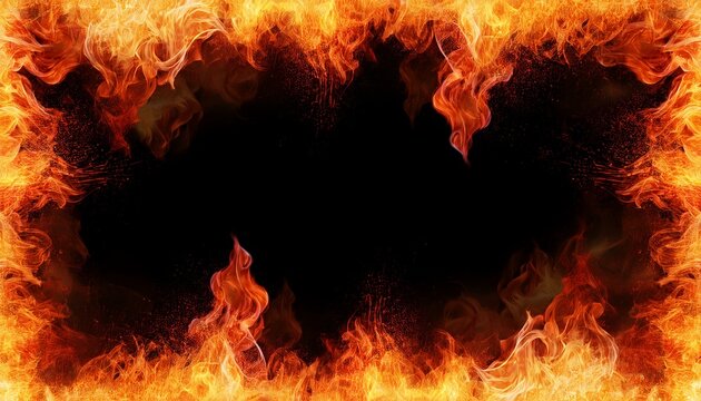 burning fire flames frame border transparent texture isolated