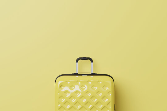 Minimal yellow suitcase on pastel travel background render