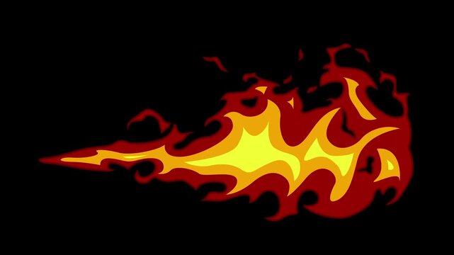 2D vfx digital illustration of a vibrant flame design on a black background with a white base.