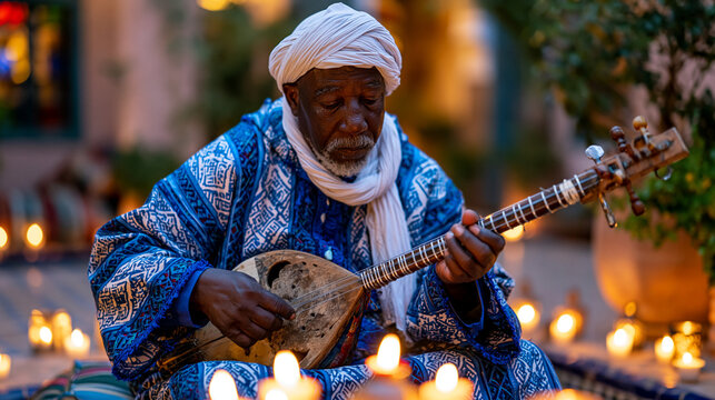 Moroccan gnawa musician plays sintir lut 1
