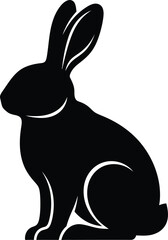 Obraz premium Black silhouette of a sitting rabbit with long ears on a white background
