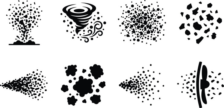 Natural Disaster and Particle Explosion Vector Icon Set for Environmental Education, Weather Forecasting & Scientific Research Infographics (EPS)