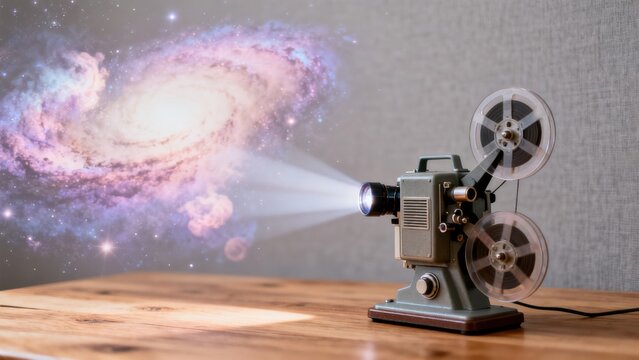 Vintage projector projecting galaxy