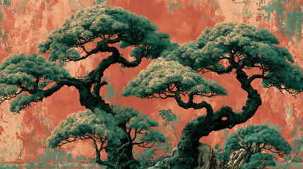 Naklejka premium Artistic Bonsai Tree Landscape Scene