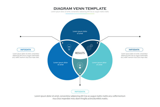 Venn diagram business infographic circle chart template 4 options, presentation with venn diagram elements vector illustration.