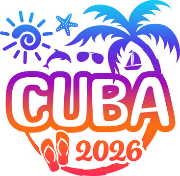 Cuba 2026 with Vacation and Trip Elements - Palm Tree Sunglasses Dolphin