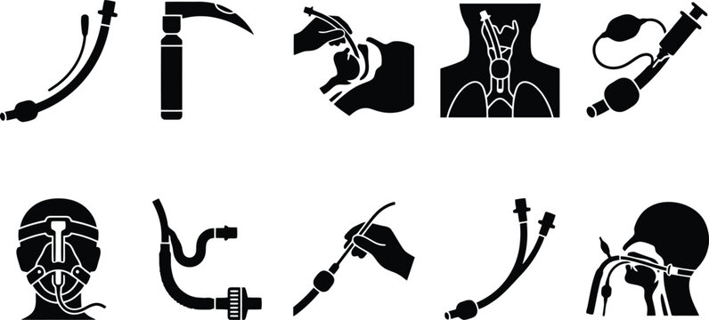Medical Intubation and Airway Management Equipment Vector Icon Set for Healthcare Education, Emergency Training & Clinical Procedures (EPS)