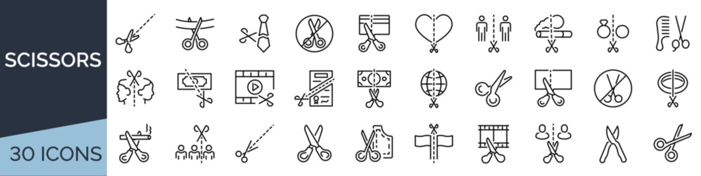 Set of 30 outline icons related to perfume. Linear icon collection. Editable stroke. Vector illustration