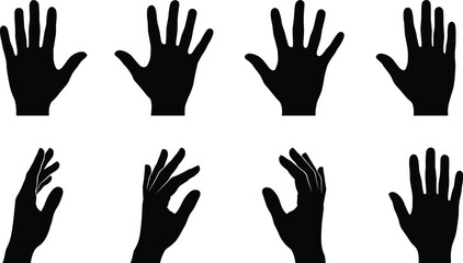 Fototapeta premium Silhouettes of human hands in varied gestures and positions, ideal vector illustration for anatomy, communication, and design projects