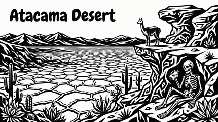 Naklejka premium Salt flats in the Atacama Desert representing surreal landscapes extreme dryness and South American natural beauty.