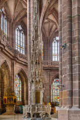 Obraz premium Gothic Sacrament House tabernacle by Adam Kraft in St. Lorenz Church, Nuremberg, Germany. Detail view, historic interior