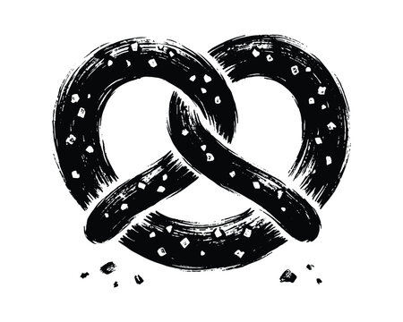 Hand drawn salt pretzel pastry shape as baked snack food icon
