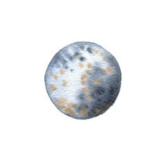 Watercolor illustration of a planet, meteorite, moon, and outer space. © Violetta