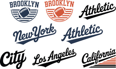 Fototapeta premium Vintage Athletic Sports Typography and City Logo Vector Set