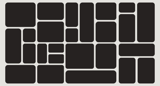 Bento Grid Layout.  Minimalist grid design with vertical geometric frames for modern collages. Bento grid abstract pattern. Vector illustration