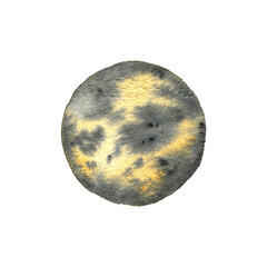 Watercolor illustration of a planet, meteorite, moon, and outer space. © Violetta