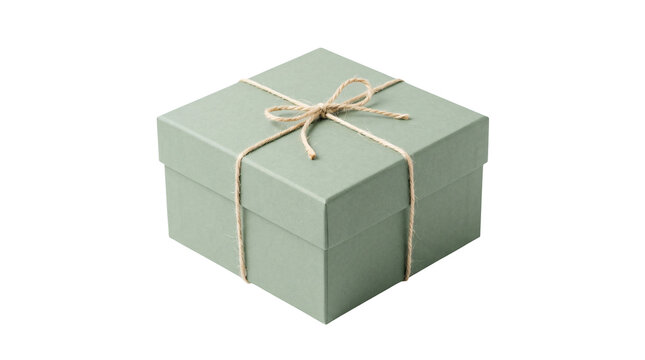 gift box with twine, sage green present wrapped in jute string