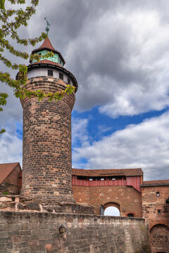 Medieval Sinwell Tower in Nuremberg Castle, Germany. Exterior view, vertical framing orientation