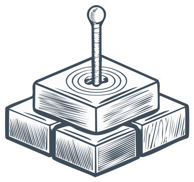 Retro Joystick and Button Design with Vintage Engraved Style