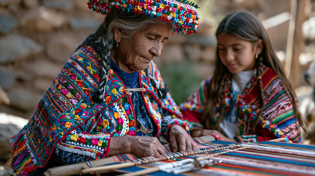 Elderly Peruvian quechua weaver demonstr 4