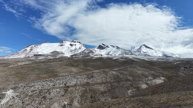 Snow covered mountains in the Peruvian Andes