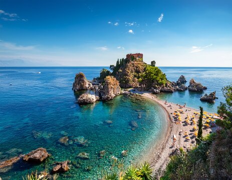 isola bella a tiny island close to taormina linked by a narrow path to the azure beach