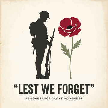 Lest we forget remembrance day soldier and poppy vector