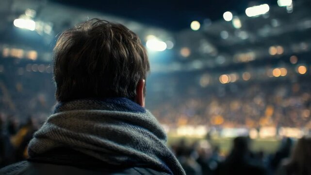 Excitement builds as fans watch a thrilling soccer match at the stadium on a chilly evening