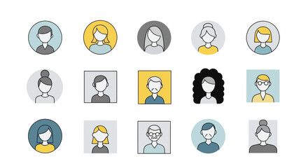 Fototapeta premium Collection of diverse user profile icons in various styles.