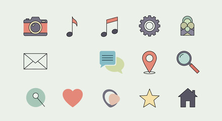 Collection of flat design icons representing various concepts and services. © Nada