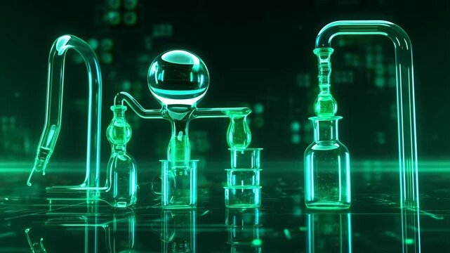 Sterile Biolab Environment with Glowing Green Glassware and Futuristic Equipment Featuring Laboratory, Scientific, High-Tech with Research And