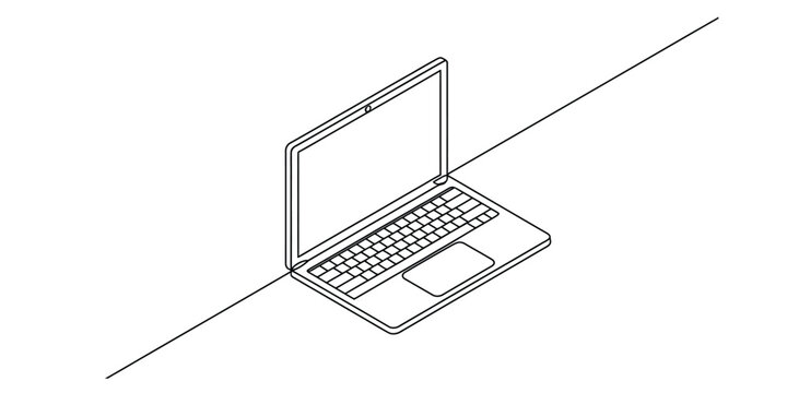 Isometric laptop computer line art icon Vector, illustration