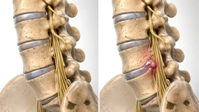 Lumbar Spine Cauda Equina Syndrome Comparison Medical Illustration for Patient Education