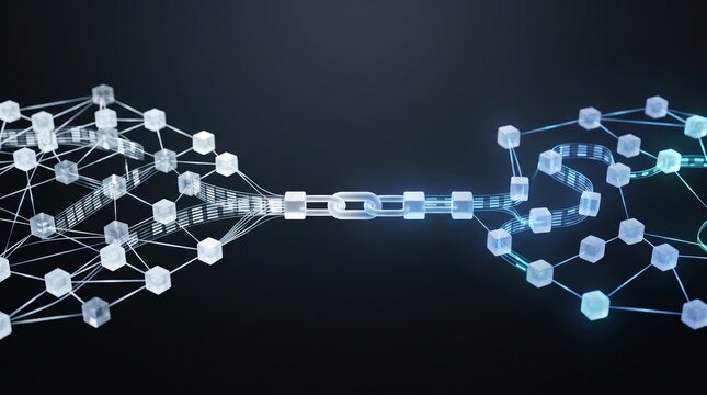 Abstract merging digital networks forming a seamless glowing chain