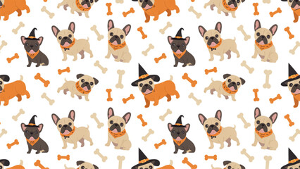 Fototapeta premium Cute cartoon dogs sitting and standing in playful pattern Vector
