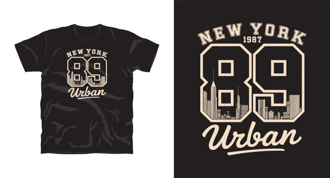 New york 1987 urban skyline typography t-shirt design vector.