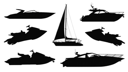 Six stylized sailboat icons with different designs sailing on water Vector © Lota