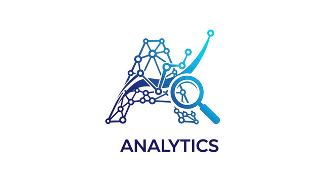 Abstract 'A' logo with magnifying glass, representing analytics and data analysis