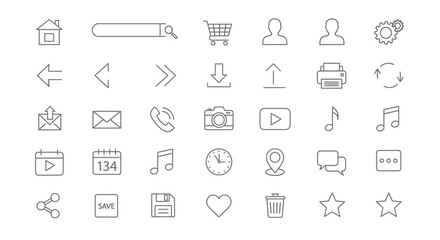 Fototapeta premium Collection of hand-drawn outline icons for web and mobile applications.